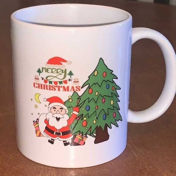 Merry Christmas Santa & Tree Ceramic Coffee Mug - Picture 1 of 5